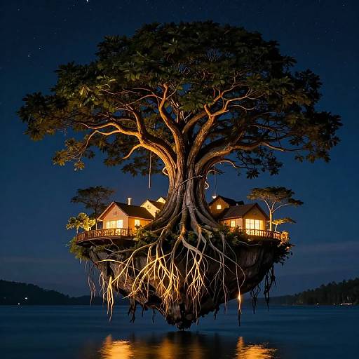 Enchanted Tree Island at Night
