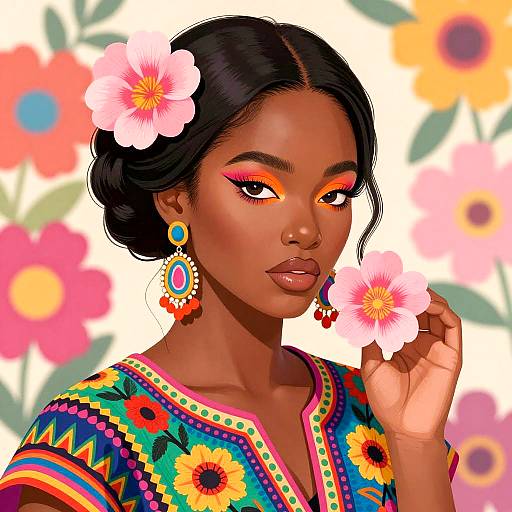 Vibrant Portrait of a Floral Beauty