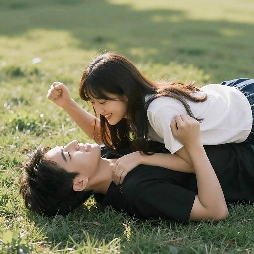 Playful Victory on Sunlit Grass