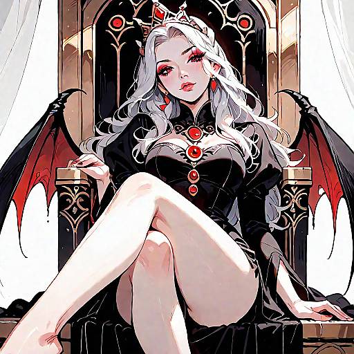 Seductive Vampire Queen on Black Throne