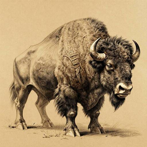 Epic Fantasy Giant Bison Pencil Sketch