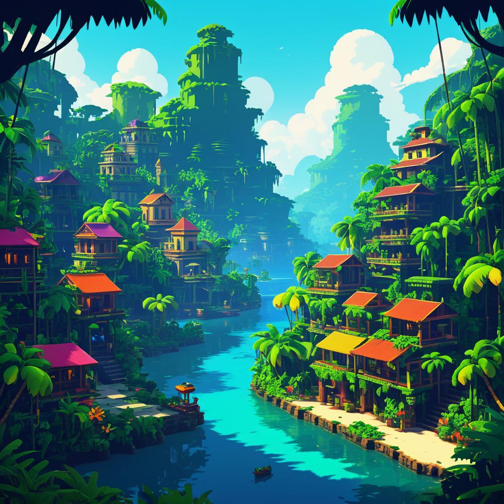 Vibrant Pixel Art Port Town Scene