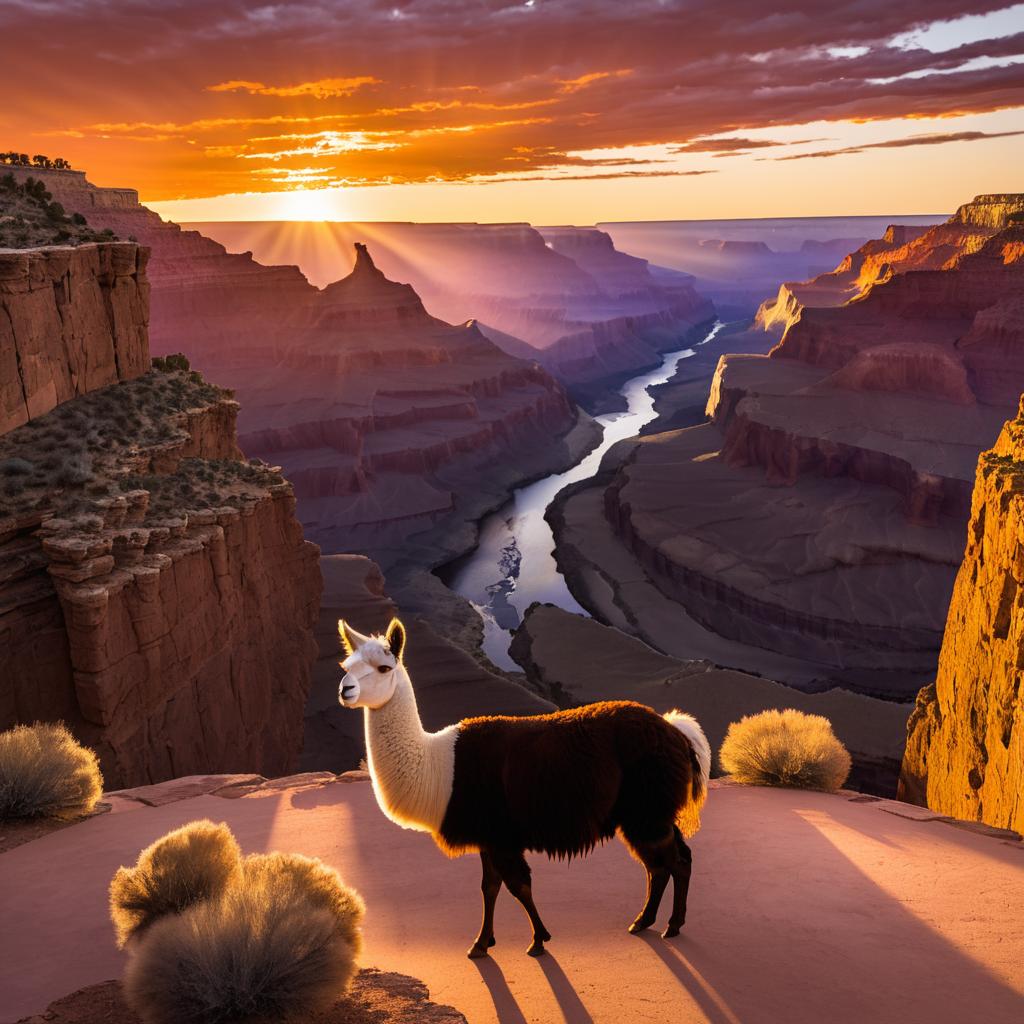 Majestic Llama at Grand Canyon Sunset