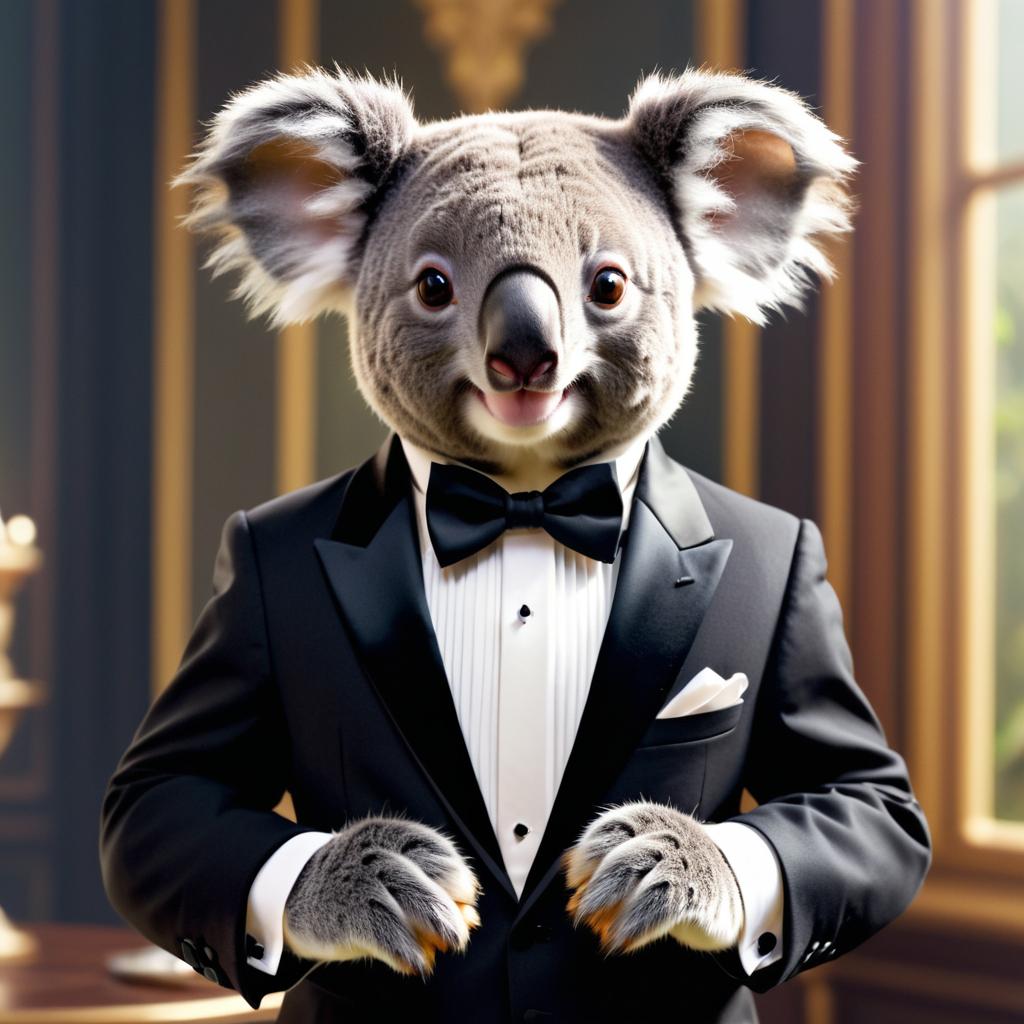 Elegant Koala in Tuxedo Pose