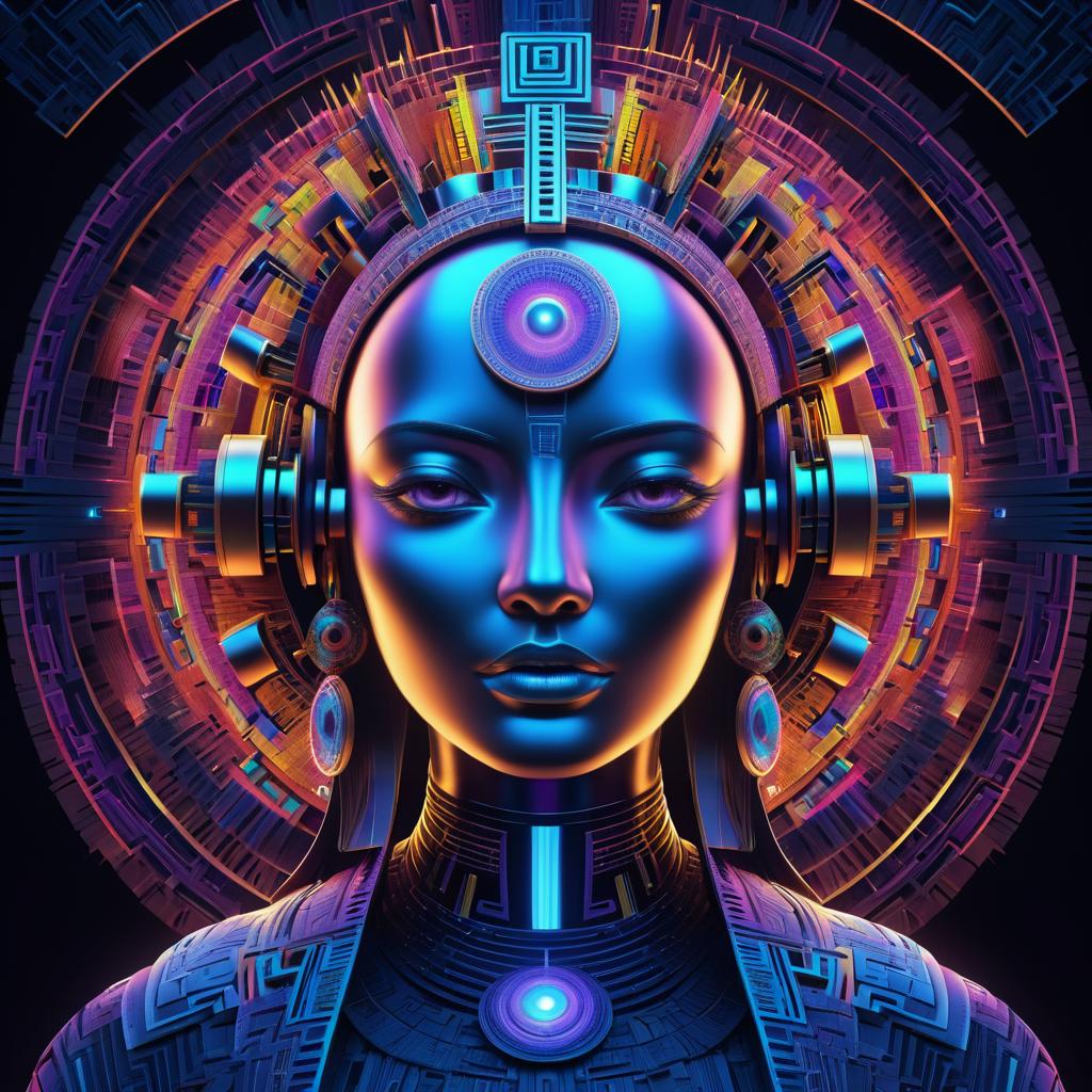 Cybernetic Maya Goddess in 3D Illumination