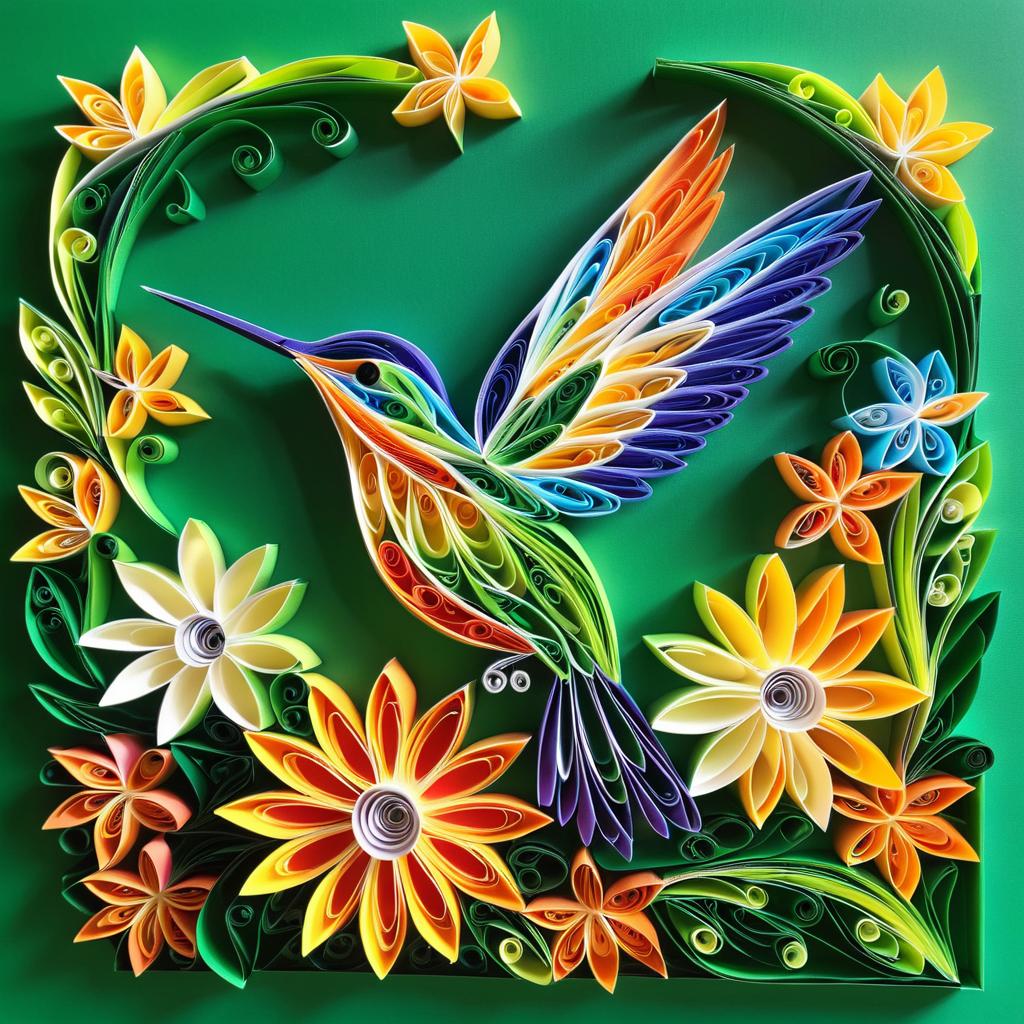 Vibrant Paper Quilling Hummingbird Art