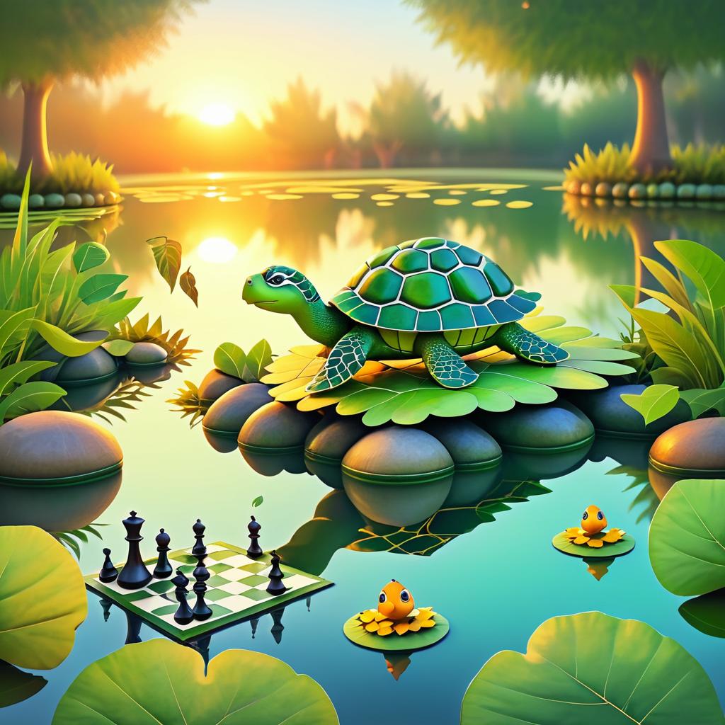 Turtle and Bird Chess at Sunset