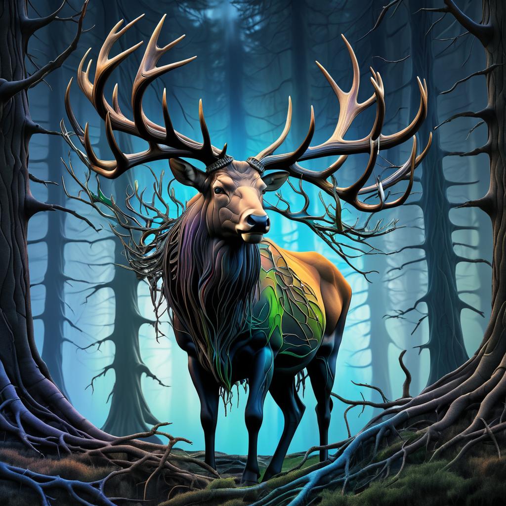 Elk-Inspired Character Art with Giger Influence