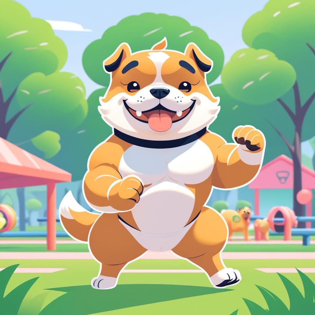 Kawaii Buff Dog in Cheerful Park