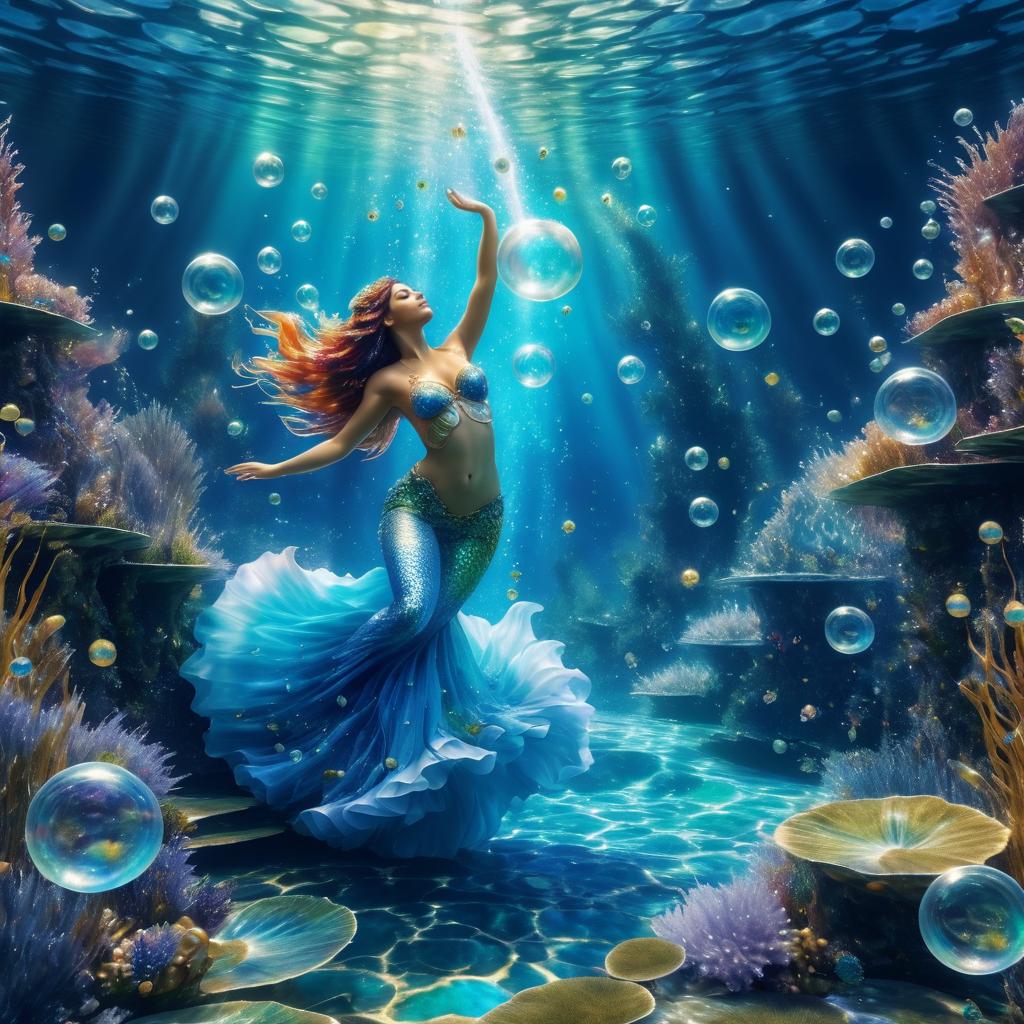 Surreal Mermaid Emergence with Monet Style