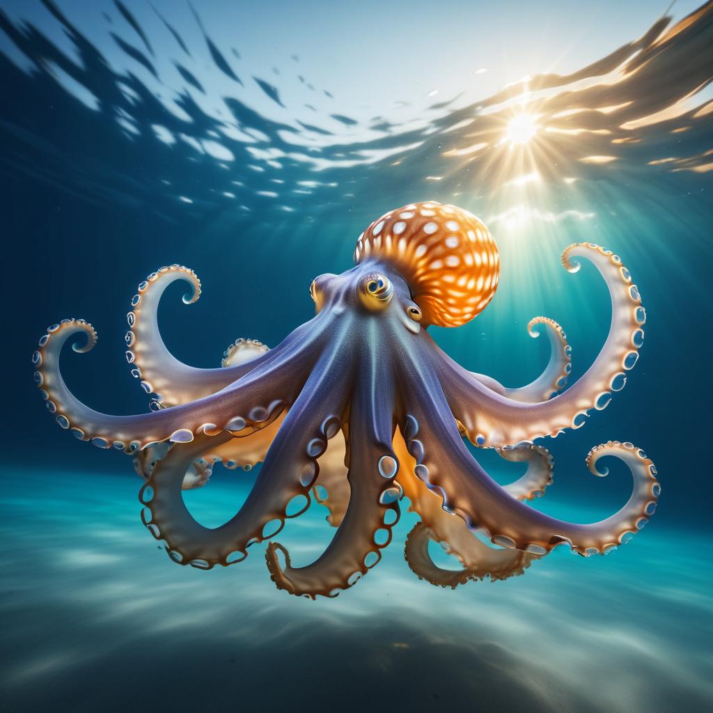 Graceful Octopus Underwater at Sunset