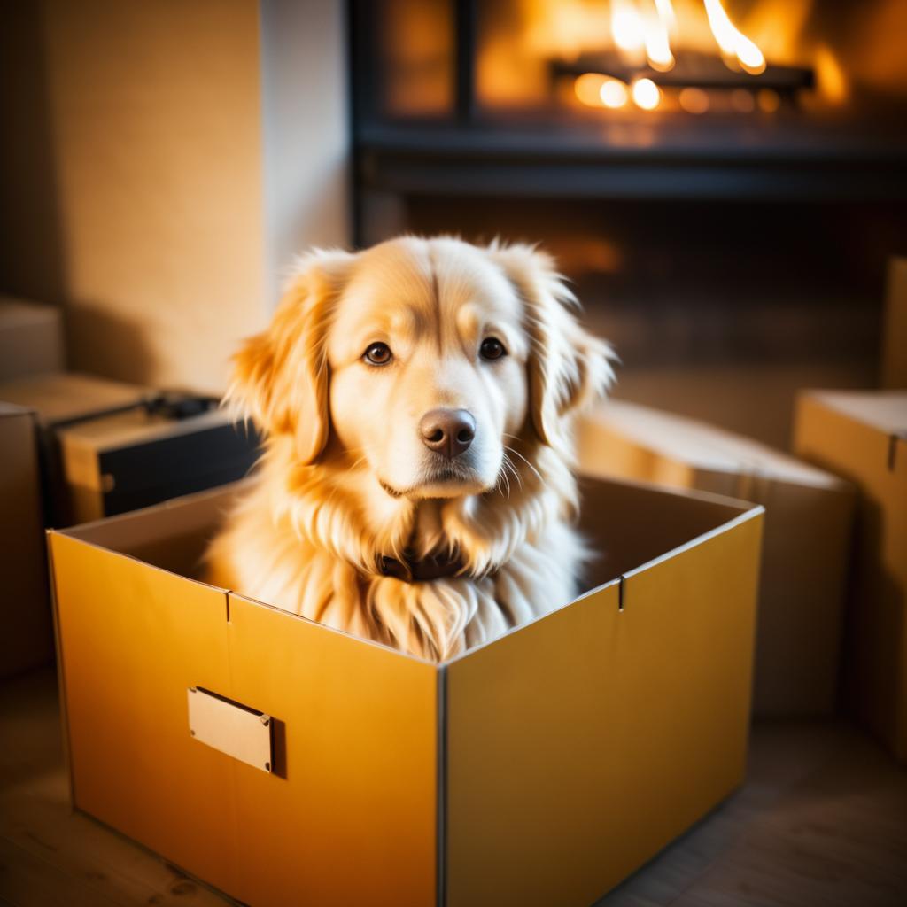 Vintage Cozy Golden Retriever by Fire