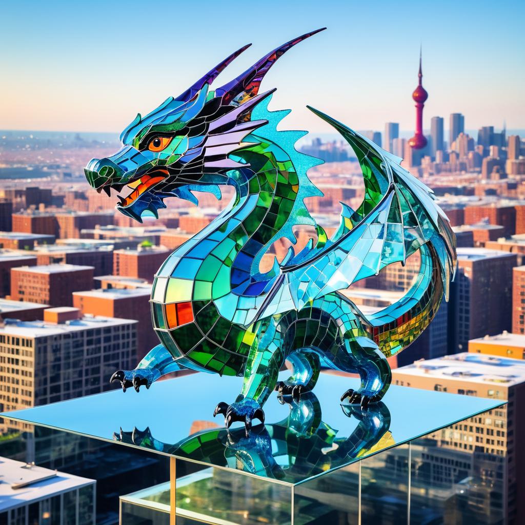 Surreal Glass Dragon Over Cityscape