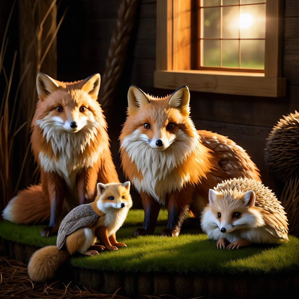 Serene Wildlife Trio: Fox, Owl, Hedgehog