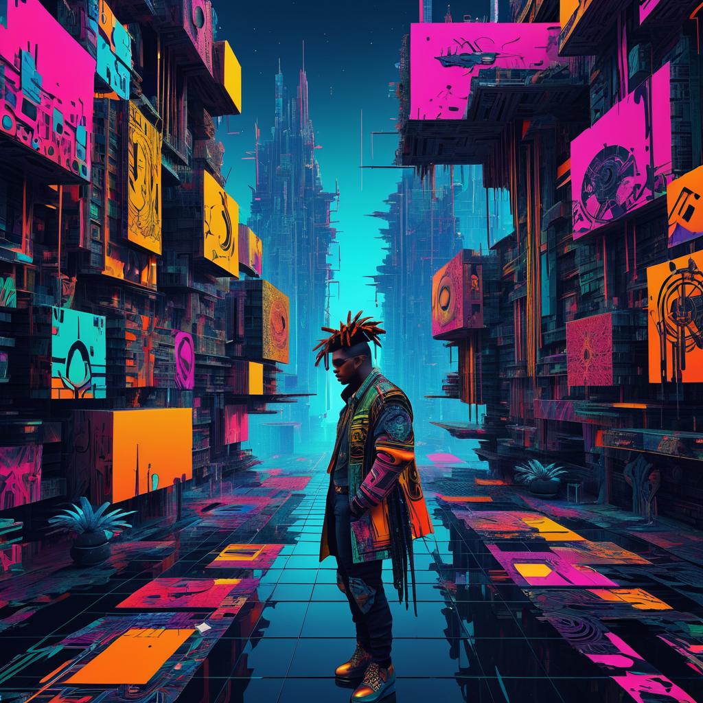 Vibrant Cyberpunk Rebels in Surreal Landscapes