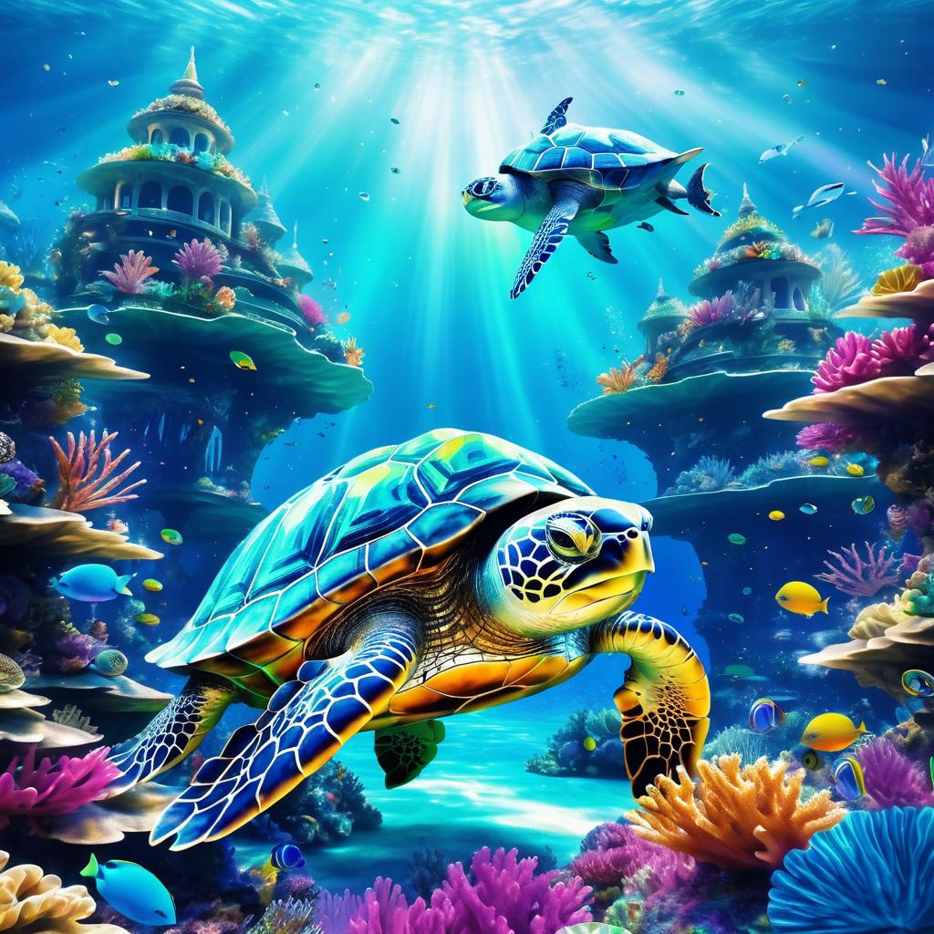 Majestic Underwater Turtle in Digital Art