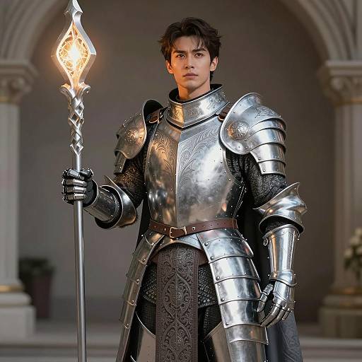 Noble Warrior in Gleaming Silver Armor
