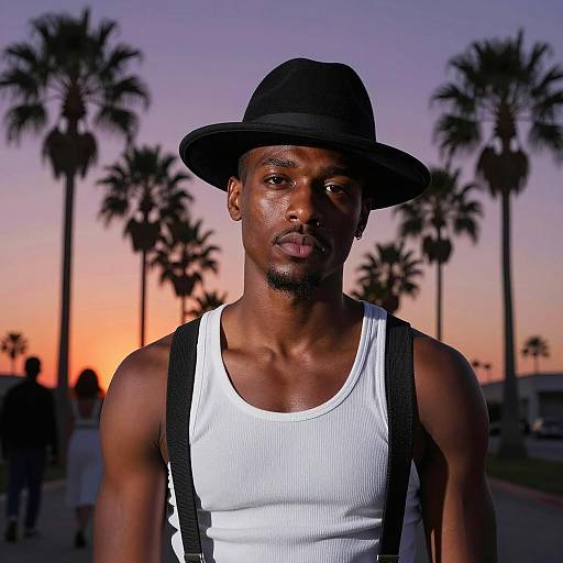 Sophisticated Man Against Sunset Silhouettes