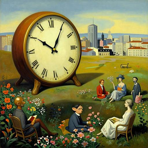 Surreal Melting Clock in Dream Garden