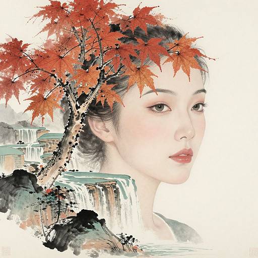 Impressionist Woman with Maple Tree Overlay