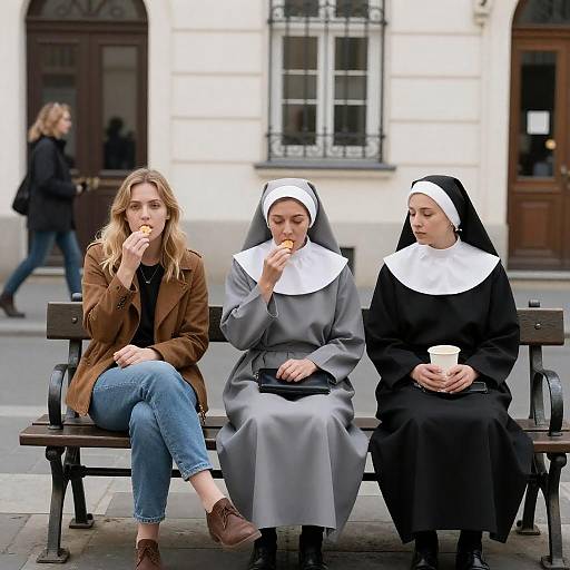 Urban Scene with Three Women on Bench