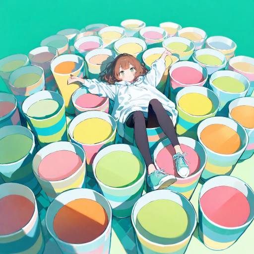 Cheerful Woman Relaxing with Whimsical Cup Cheerful Woman Relaxing with Whimsical Cup
