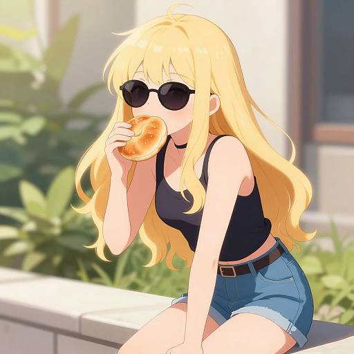 Blonde Anime Girl Eating Bread