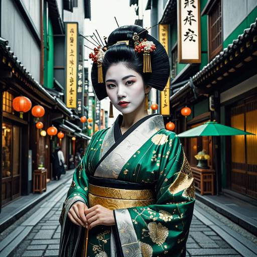 Cyberpunk Geisha in Klimt's Style