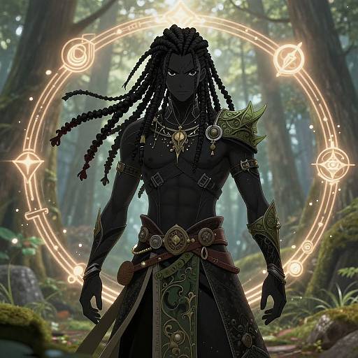Black Anime OC in Mystical Forest