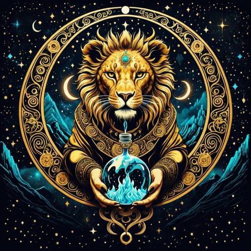 Mystical Crescent Moon Lioness with Liquid Metal