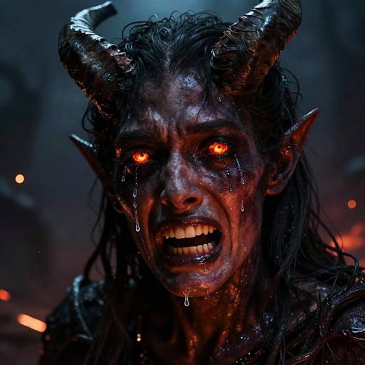 Weeping Demon in Fiery Apocalyptic Scene