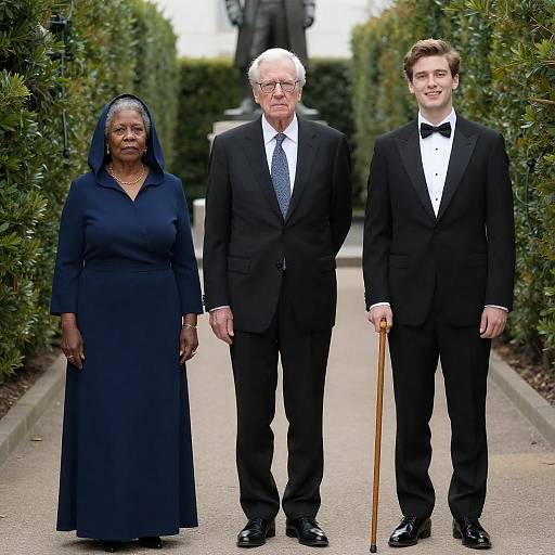 Three Generations in Formal Attire Standing Outdoors