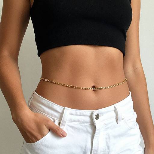 Tan Skin Midsection with Gold Belly Chain