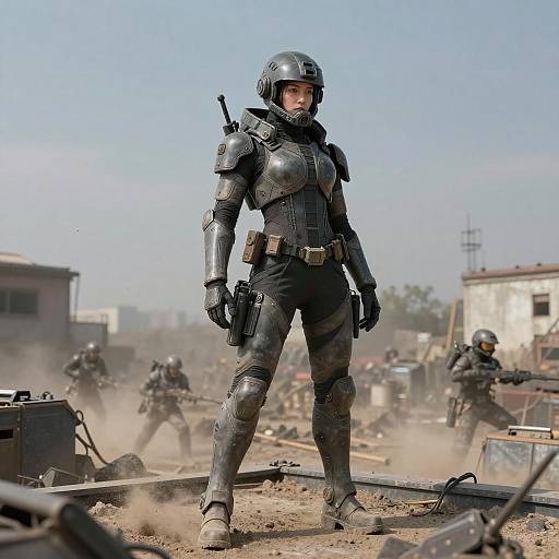 Cyberpunk Rooftop Soldier in Dusty Battle