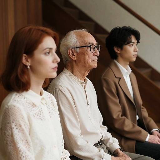 Profile Portraits of Three Indoor Figures