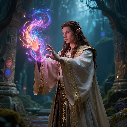 Brown Haired Elf Mage Casting Spell