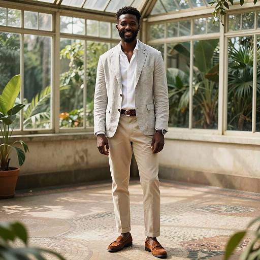 Confident Young Man in Botanical Conservatory
