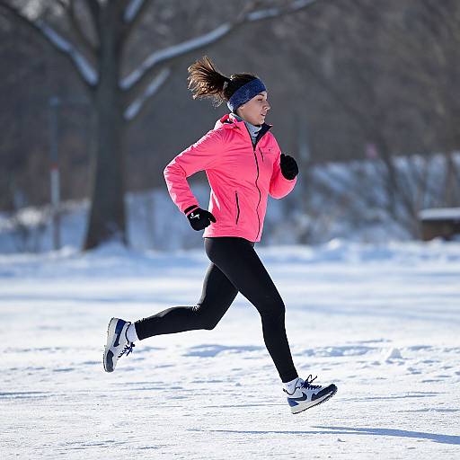 Woman Running in Winter Scene
