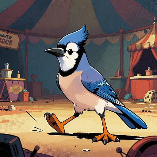 Blue Jay Acrobat in Carnival Tent