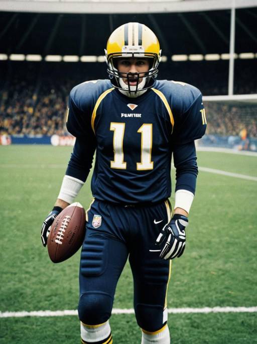 American Football Player in Helmet and Gear