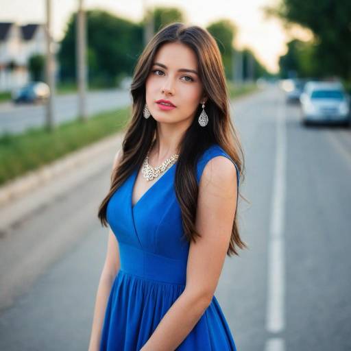 Woman in Blue Dress Standing Outdoors
