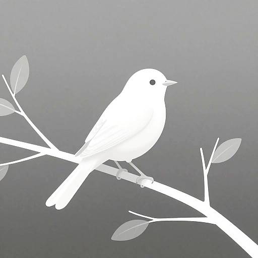 Minimalist White Bird on Leafless Branch