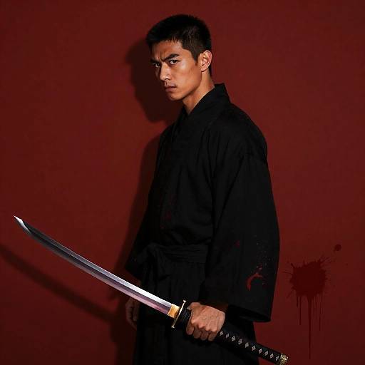 Male warrior with katana and black robe