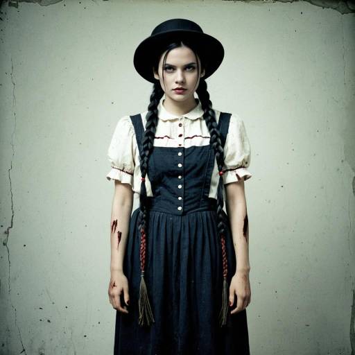 Woman in Gruesome Costume with Twin Braids and Hat