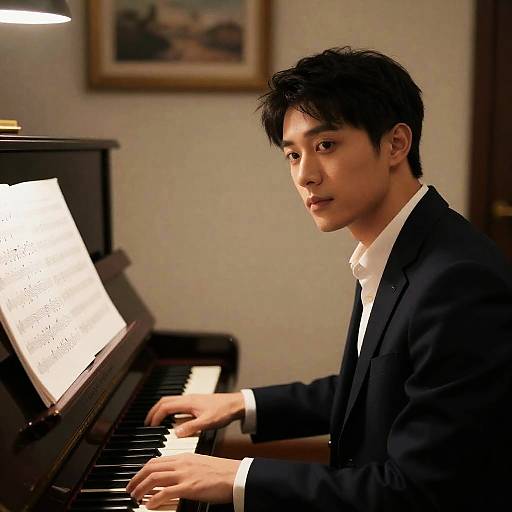 Elegant Man at Piano in Warm Light