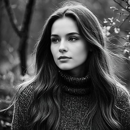 Grayscale Turtleneck Woman, High-Contrast Portrait