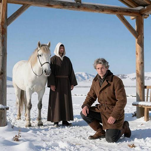 Snowy Landscape with Mysterious Figures