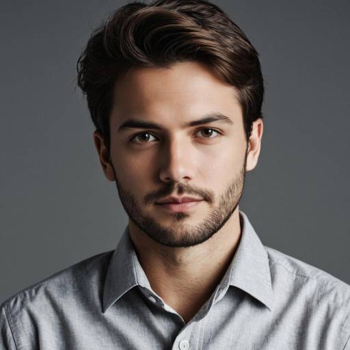 Portrait of Young Man in Grey Collared Shirt