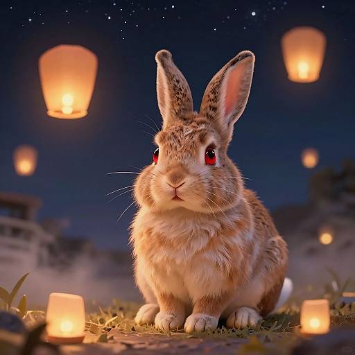 Red-Eyed Bunnies Under Starry Sky