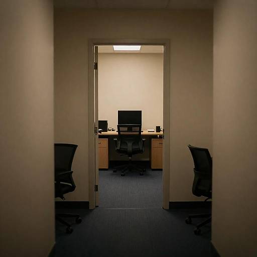 Dimly Lit Office Hallway Through Doorway